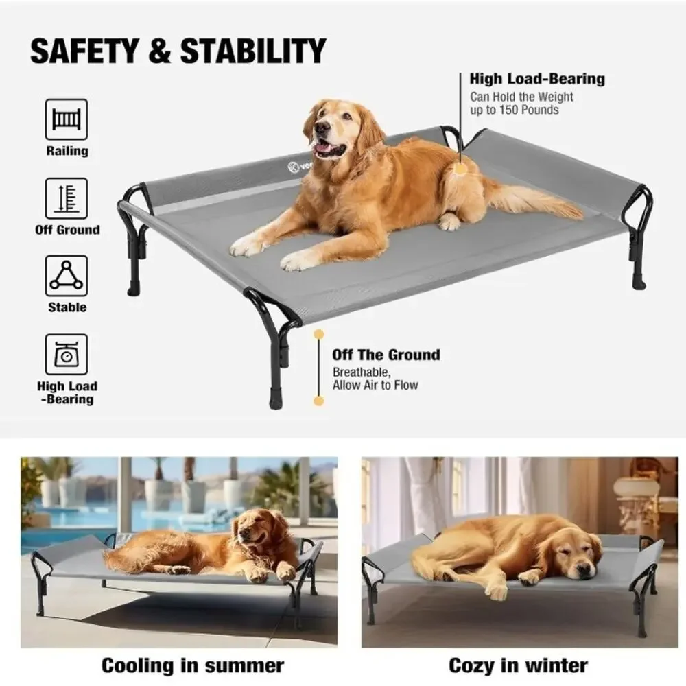 Veehoo Cooling Elevated Dog Bed, Raised Pet Cot with Guardrail & Slope Headrest,